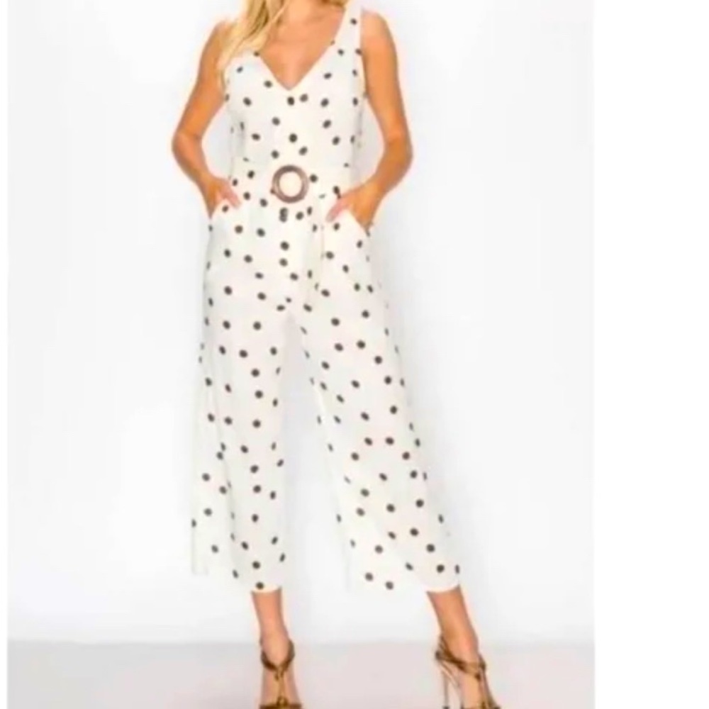 Monteau Pants & Jumpsuits Linen Blend Polka Dot Tank Jumpsuits Women's XS